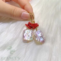 fashion natural multi color square baroque pearl earring 18k ear stud aquaculture jewelry classic hook valentines day fashion