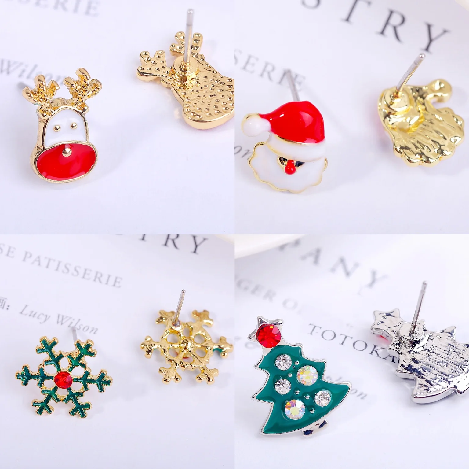 

New European and American Christmas Stud Earrings Diamond Snowflake Bell Christmas Tree Ear Ornaments Lady Set Earrings