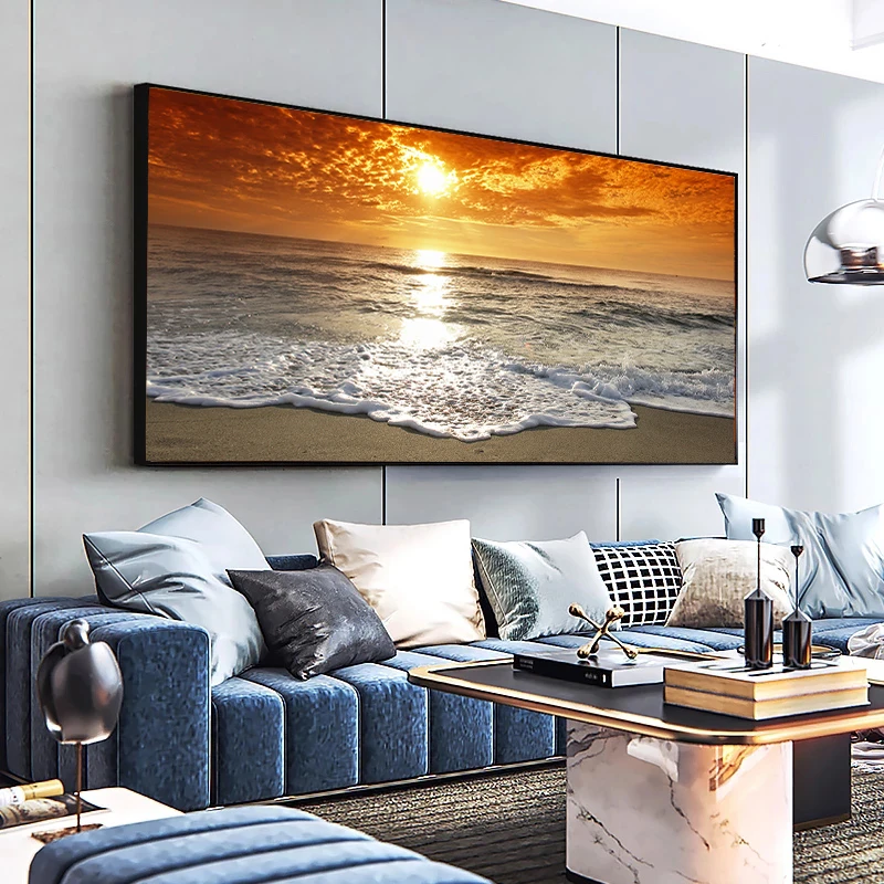 

Sunsets Natural Sea Beach Landscape Posters and Prints Canvas Painting Panorama Scandinavian Wall Art Picture for Living Room
