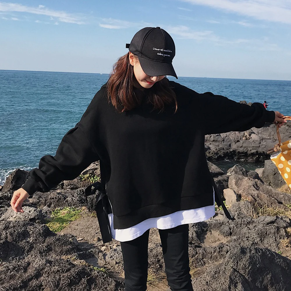 

Oversized Hoodie Women Crewneck Sweatshirts Adjustable Bandage Outwear Hoodies Solid Hoody Casual Autumn 2021 Sweatshirts Women