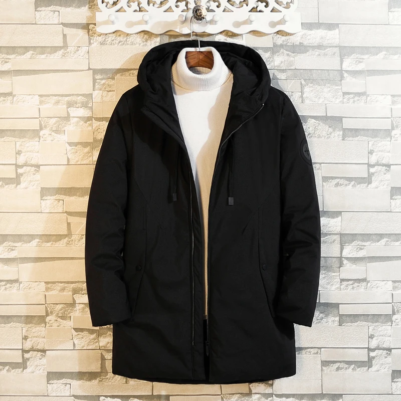 Пуховик мужской на белом утином пуху с капюшоном батальных размеров