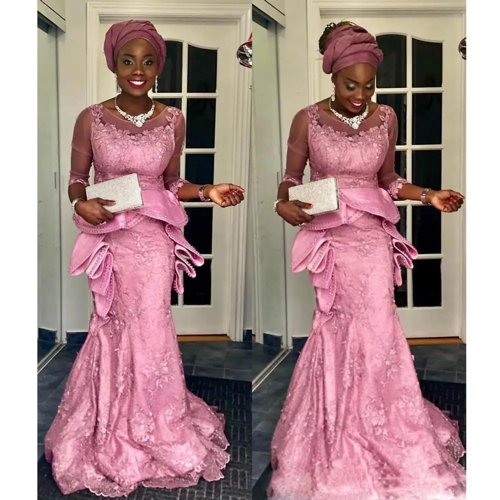 

Aso Ebi 2021 сексуальное вечернее платье из шифона русалка вечернее платье, из прозрачной ткани с кружевом платья для выпускного с жемчугом 3/4 од...