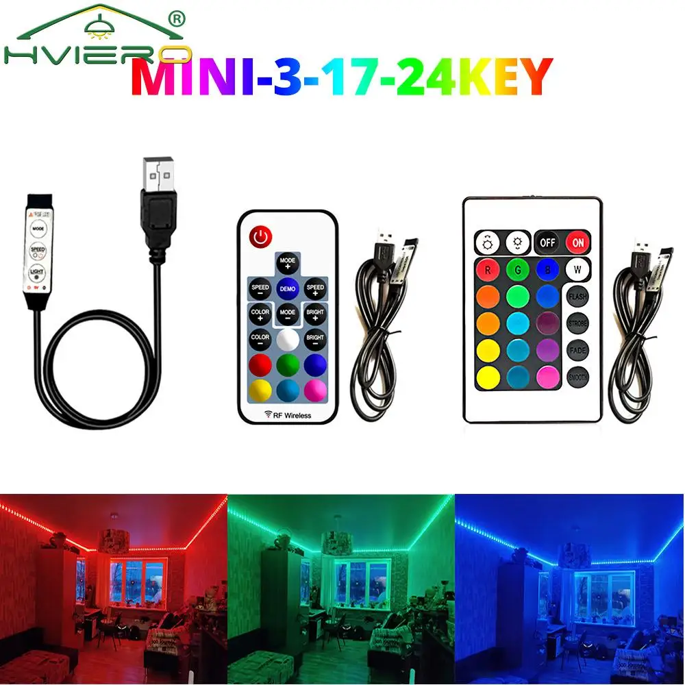 

5V USB RGB 2835 5050 Led Tape Light Strip Neon Lights RF Remote Control Light Strip USB 3 17 24 Wireless Remote Key Accessories