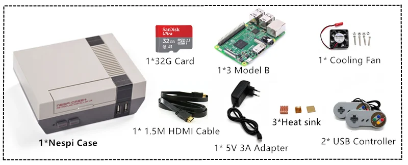 Игровая приставка Retroflag NESPI+ ТВ Raspberry Pi 3B для видеоигр Поддержка HDMI Out предварительная установка многоязычных Recalbox и игр