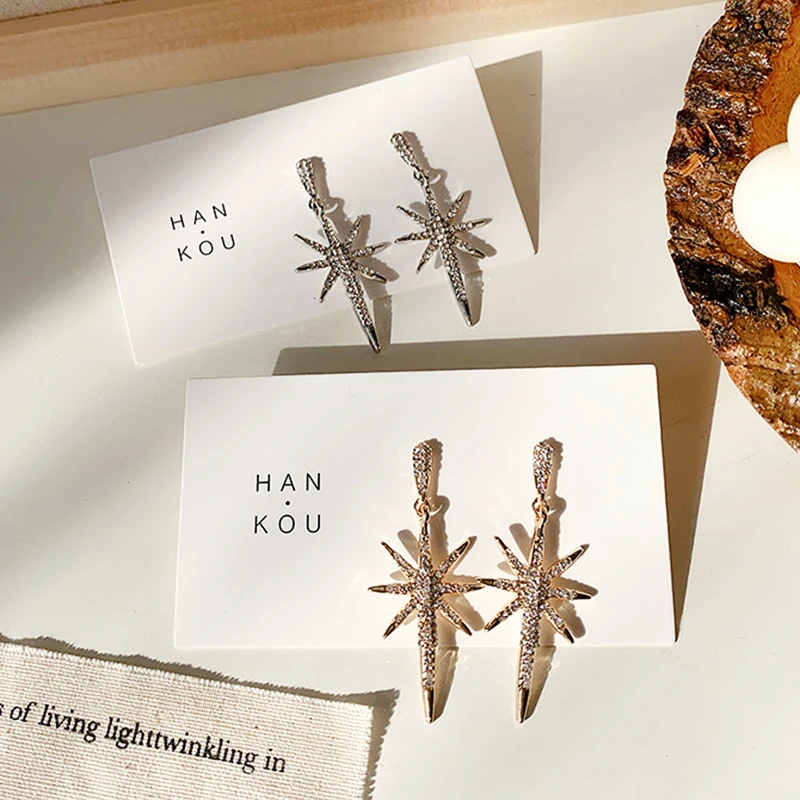 

Ins Hot 14k Real Gold Stars Earrings for Women Jewelry Top High Quality AAA Shiny Zirconia S925 Silver Needle Party Gift