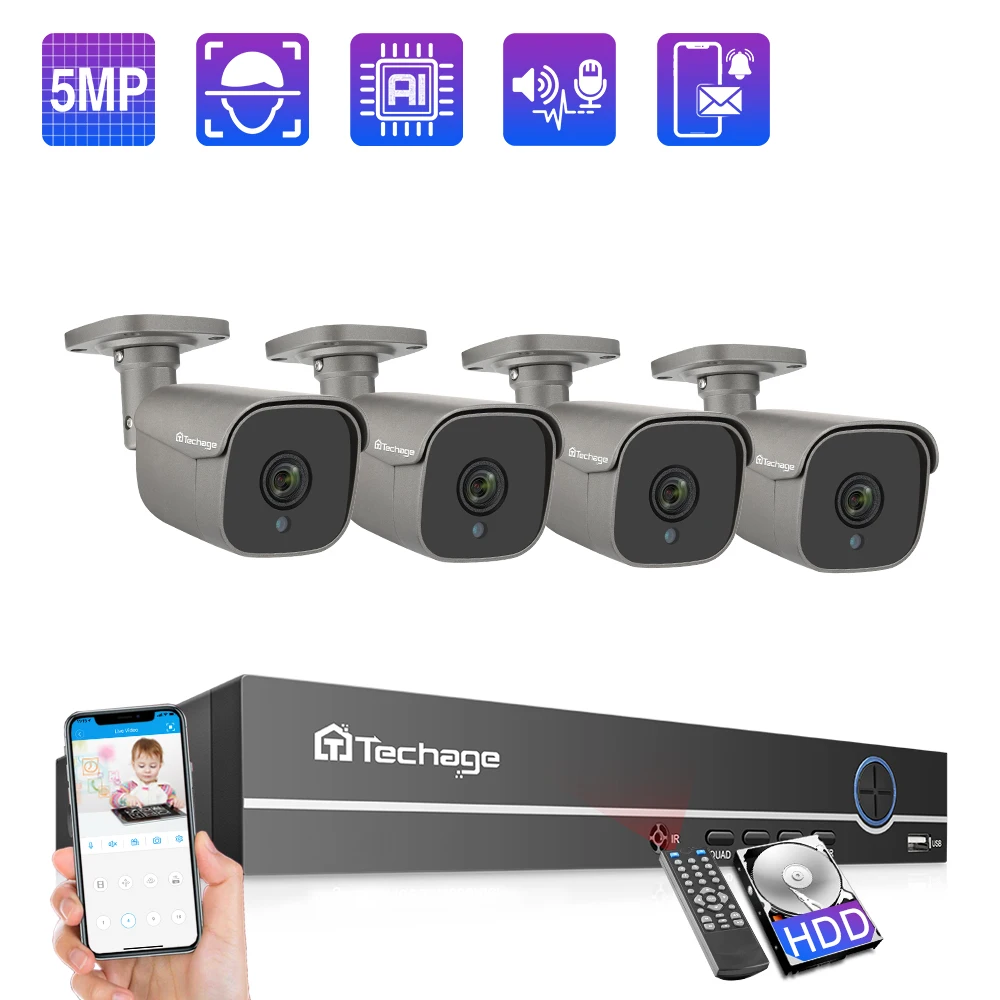 Techage 4/8CH 5MP POE камера NVR система наружная двухсторонняя аудио IP AI Обнаружение
