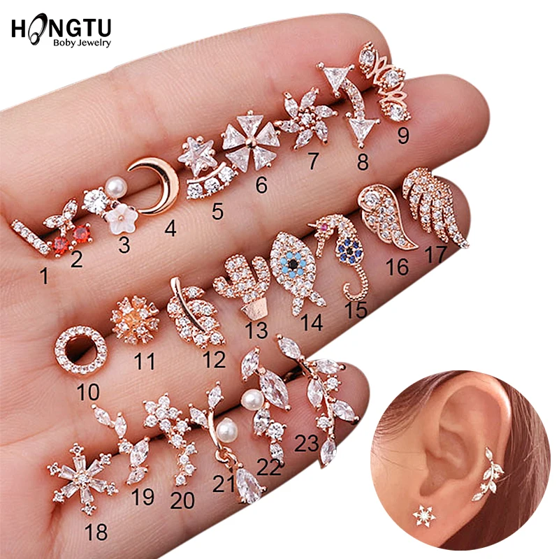 

1PC Moon Wing Flower Studs Helix Earrings for Women Surgical Steel Cartilage Tragus Piercing Earring Conch Daith Sexy Piercings