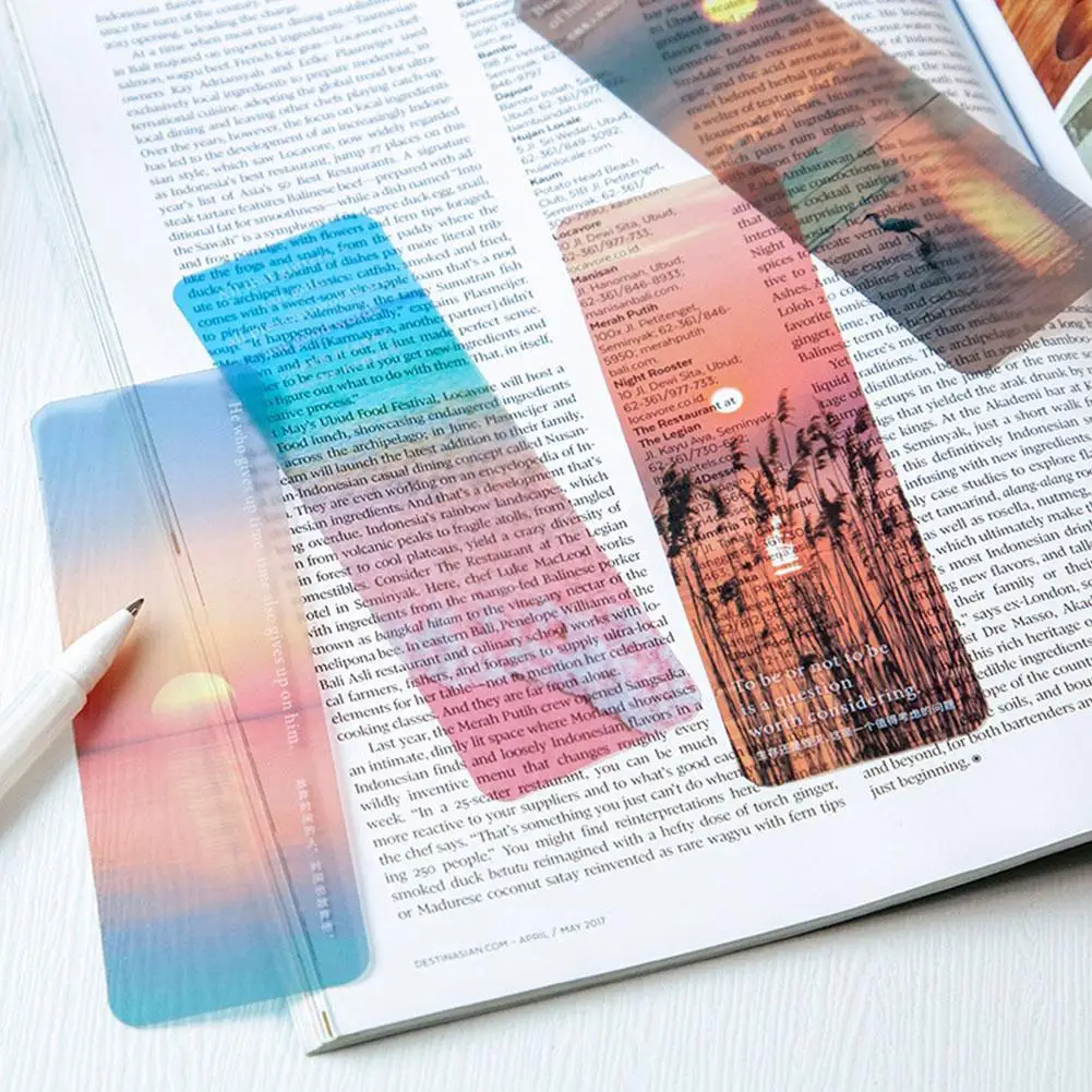 

3pcs Wind Landscape Letter Series Bookmarks PVC Frosted Reading Book Marker Twilight Galaxy Sea Book Page Marker Stationery