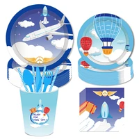 baby shower aircraft dinner plates party decoration disposable tableware sets aviator happy birthday kid party favor