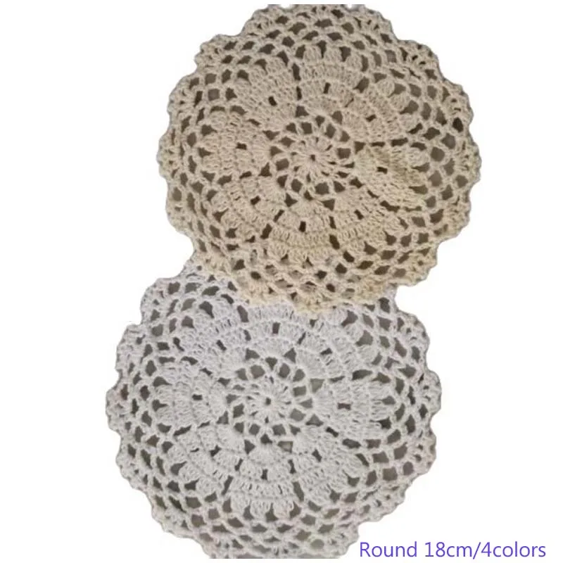 

Luxury lace cotton placemat cup coaster mug kitchen dining table place mat cloth round crochet tea coffee doily Christmas pad