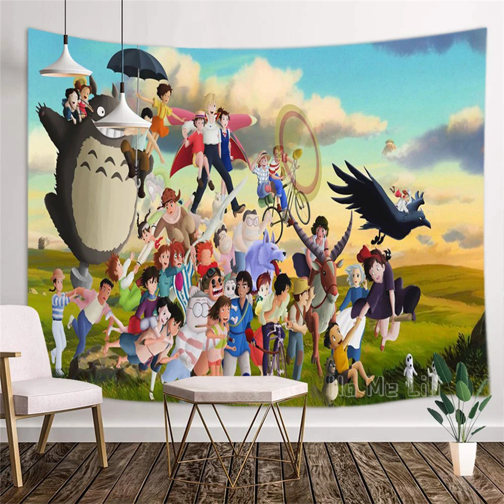 Miyazaki-tapiz de Manga de verano de Totoro, arte colgante de pared, decoraci&oacute;n de interior y exterior-1
