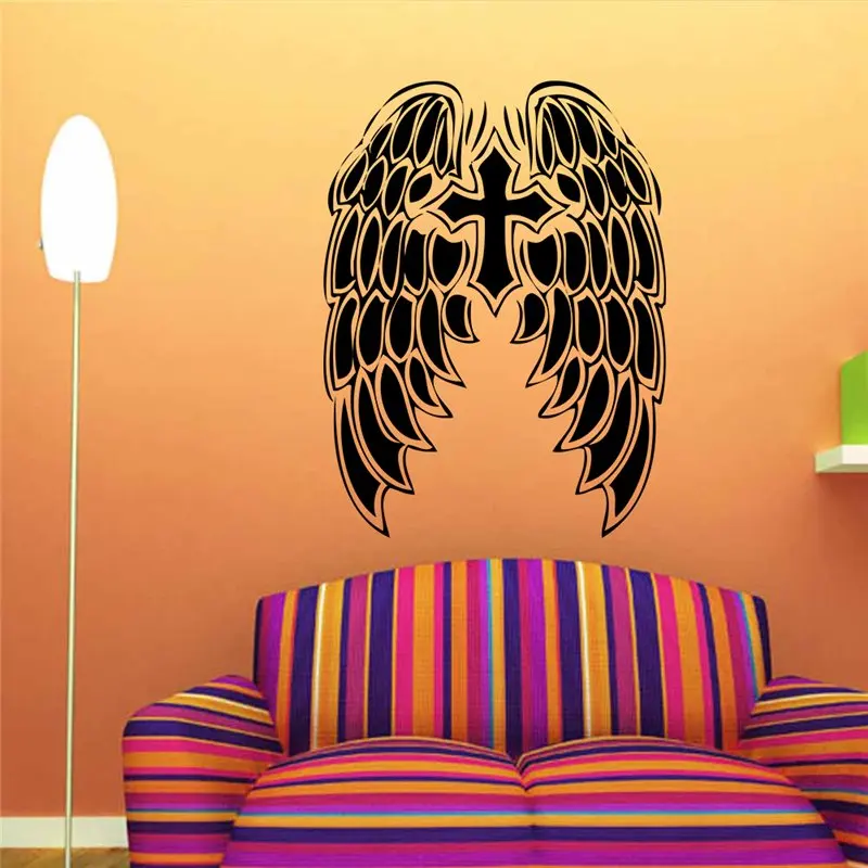 Cross & Feather Pattern Wall Sticker For Church Home Decoration Christian's Room Decals Diy Vinyl Mural Art | Дом и сад