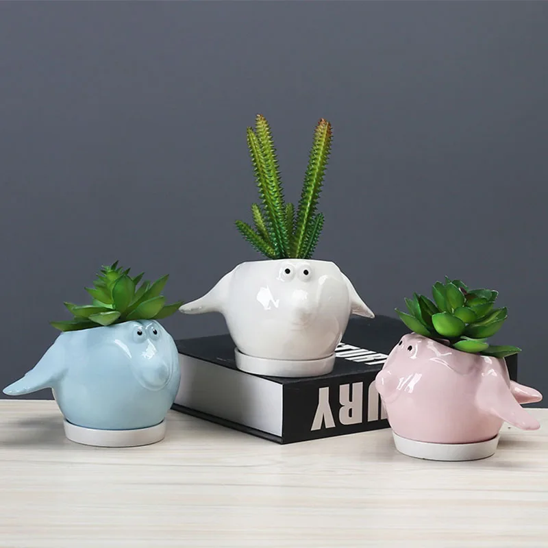 

Korean Cartoon Bighead Fish Ceramic Succulent Flower Pot Simple Green Plant Potted Office Desktop Decor Home Creative Gardening