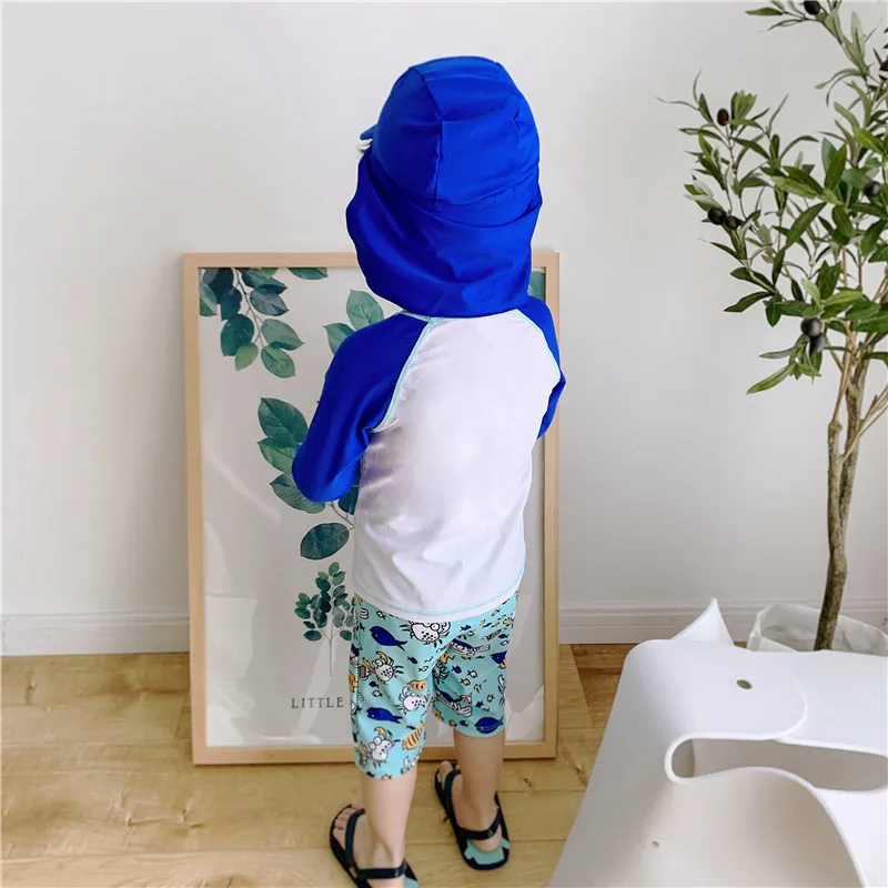 Swimsuit Boy Long sleeve Children Swimming Suit 3 Pieces Scaleph print Sun Protection UV Toddler Baby Bathing Clothes for Boys