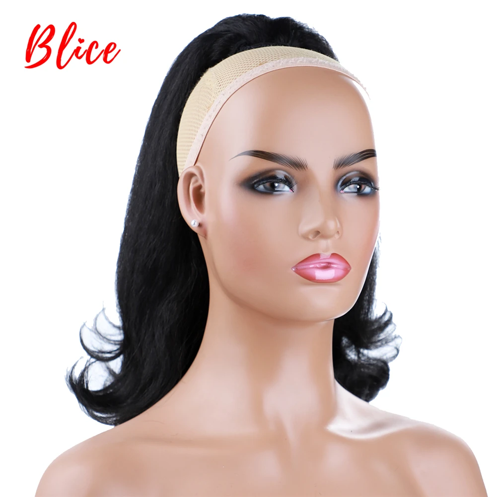 Blice Drawstring Ponytail Warp Kinky Straight Synthetic Hairpiece With Two Combs clip in Natural Black Hair Extensions For Women