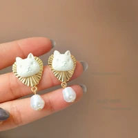 s925 needle cute jewelry cat earrings 2021 new trend popular style simulated pearl drop earrings for girl lady gifts wholesale