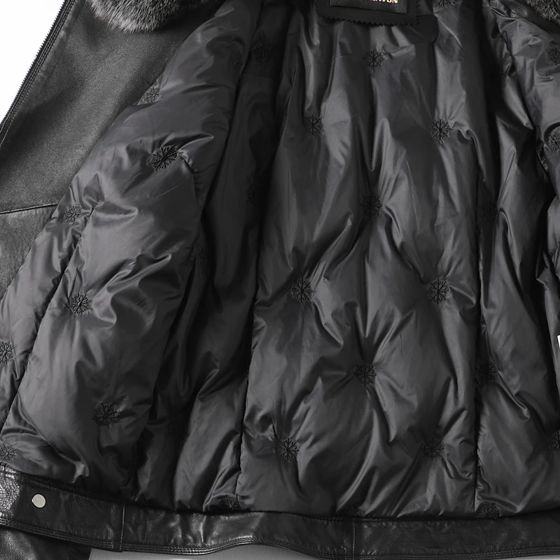 

Autumn winter 2020 new leather dress women's short slim fitting sheepskin down Motorcycle Jacket Coat fox collar