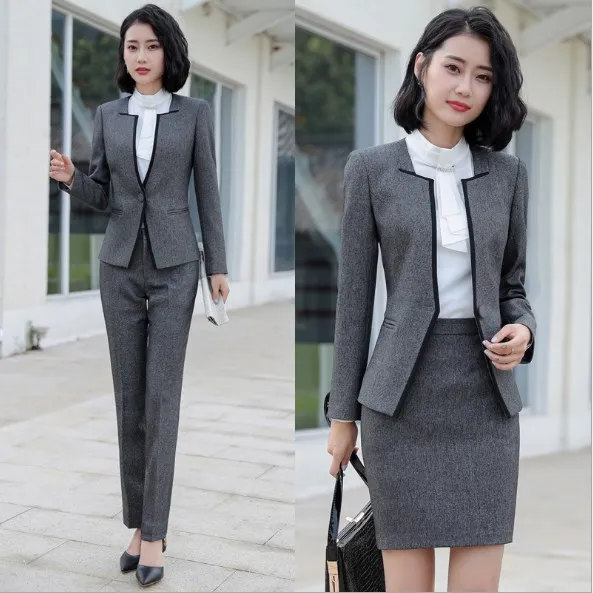 Ladies Office Work Wear Pant Suits Womens Ol 2 Two Piece Sets Blazer Jacket & Trouser Suit for Women Black Grey Pantsuit 2020