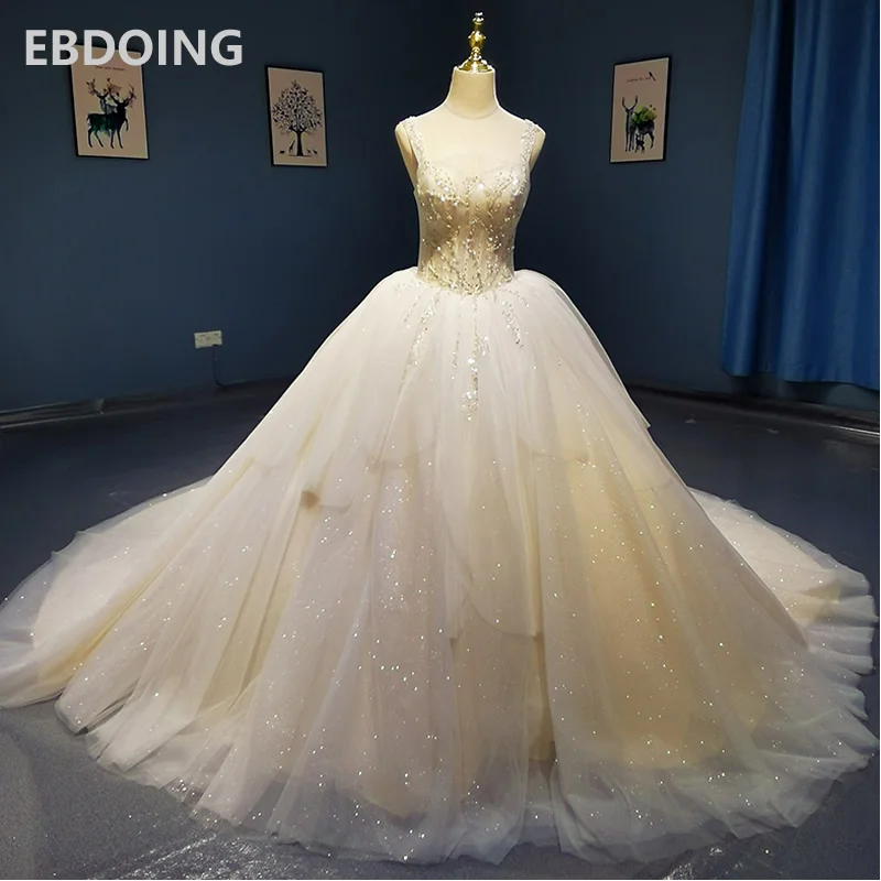 Потрясающее бальное платье свадебное с бисером длина до пола на лямках принцесса