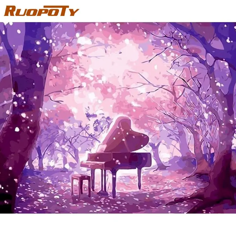 

RUOPOTY 5D DIY Diamond Embroidery Piano Rhinestone Art Diamond Painting Landscape Mosaic Cross Stitch Kit Home Decoration