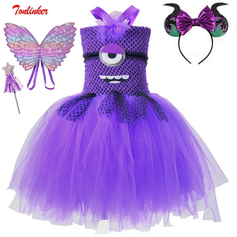 

Tonlinker Girls Anime Witch Costume Christmas Kids Birthday Party Purple Tutu Dress Princess Elf Flower Fairy Cosplay Costumes