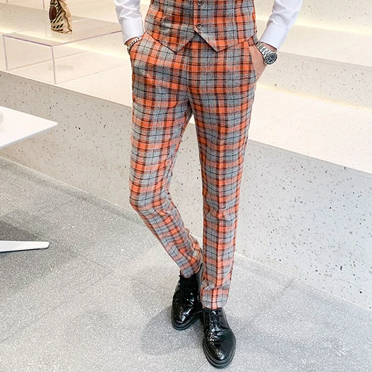 Orange Only pant Костюм Homme Vestito Uomo Elegante костюм Homme Mariage клетчатые итальянские костюмы мужские курчавые куртки мужские свадебные костюмы Ternos - Цвет: Orange Only pant
