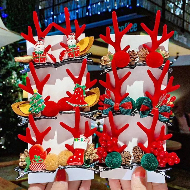 

1 Pair Children Antler Hairpin Christmas Hat Old Man Duckbill Hair Clip Cute Child Christmas Dress Up Hair Accessories