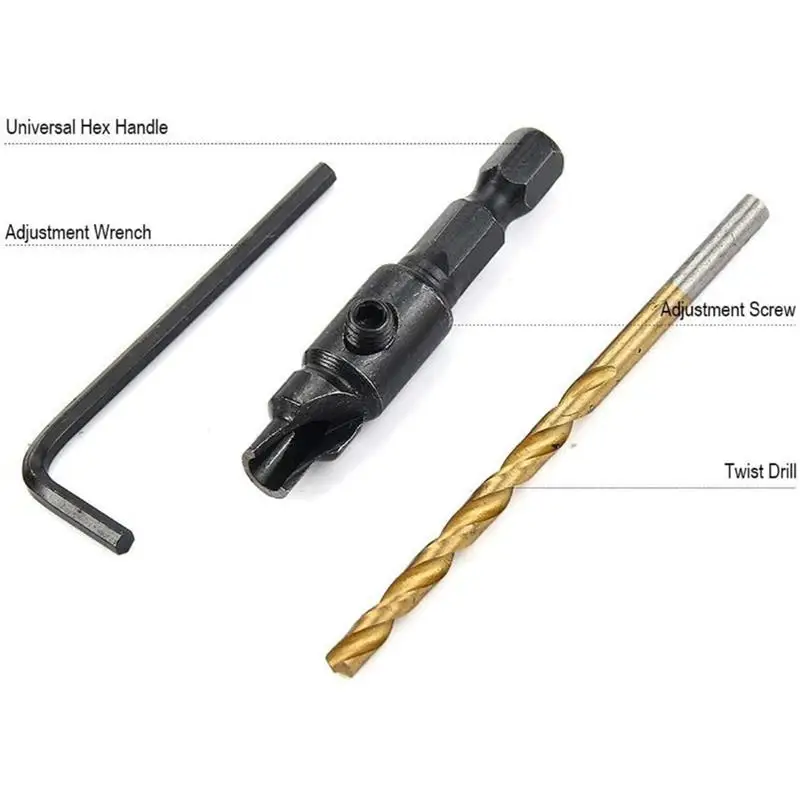 Набор сверл для зенковки комплект из 5 насадок сверления пилотных отверстий