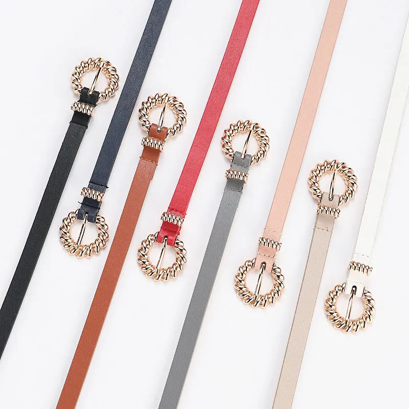 

Belt Twist Buckle Thin Belt Gold PU Leather Fashion Dress Decorations for Women LL@17