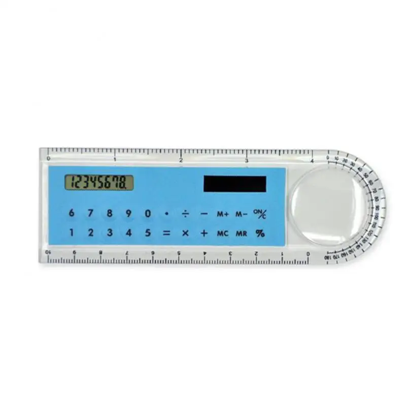 

Mini Portable Solar Calculator With Magnifier Transparent Ruler Multifunction Ultra-thin Ruler Calculadora Student Supplies