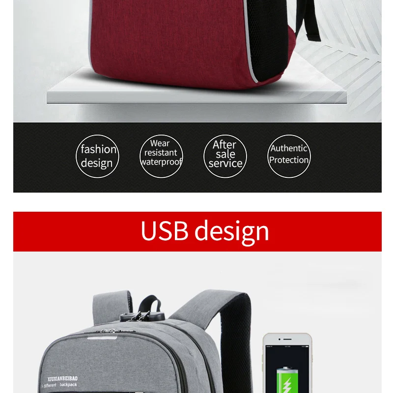 Для мужчин ноутбук Backback Противоугонная школьная сумка с зарядка через usb для 16 дюймов рюкзаку, Водонепроницаемый путешествия рюкзак, мужской рюкзак