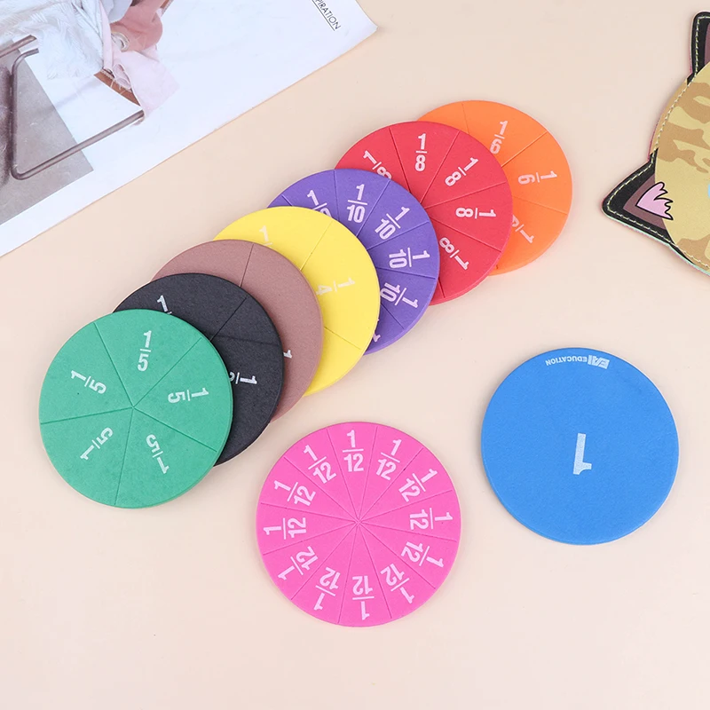 

9pcs/12Pcs Early Education Learning Counting Math Toy Round Rainbow Magnetic Fraction Tiles