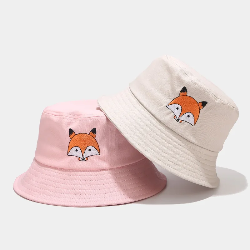 

Animal Fox Embroidery Fisherman Hat Women's Bucket Hat Outdoor Hiking Hat Summer Student Sun Protection Hat Unisex Panama Cap