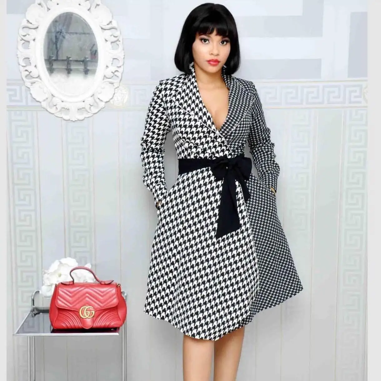 Классический костюм в черно-белую клетку воротник деловая модельная одежда для