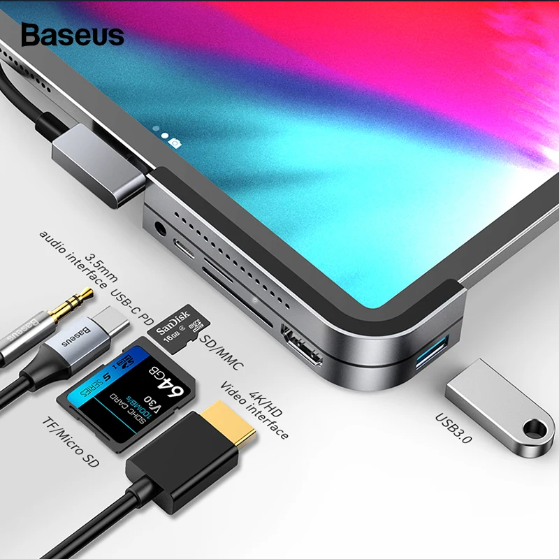 USB C концентратор Baseus для iPad Pro 12,9 11 type C концентратор для HDMI USB 3,0 PD порт 3,5 мм разъем USB-C usb-хаб адаптер для MacBook Pro