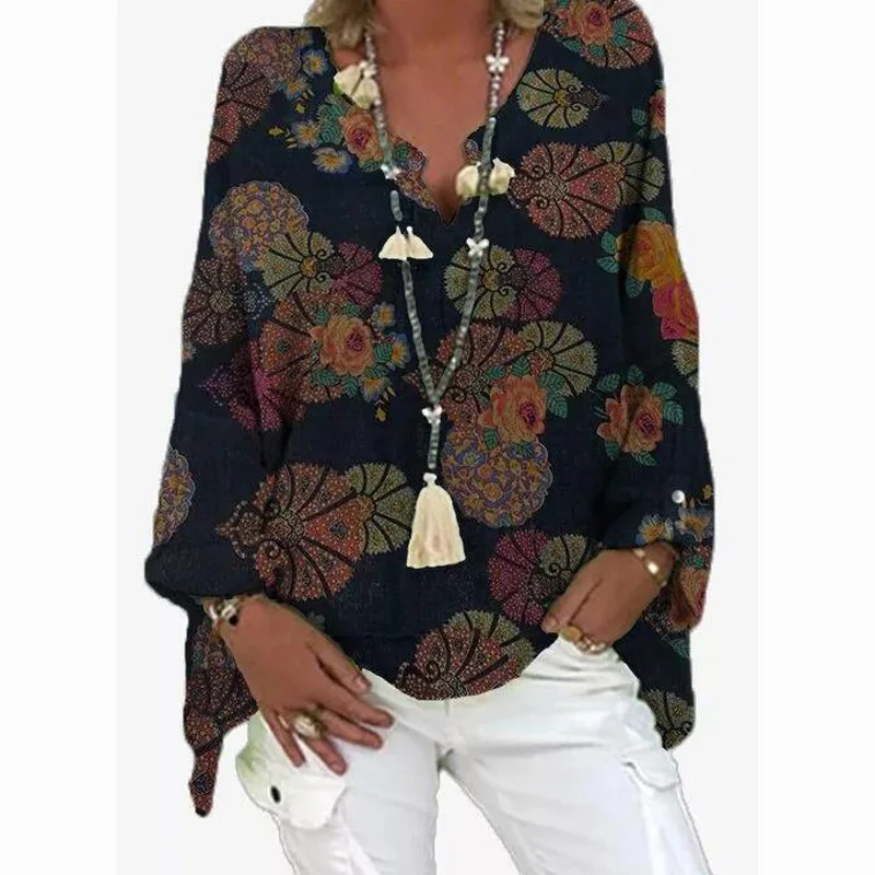 

Women Spring Boho Print Loose Tunic Blouse Long Sleeve Oversized Shirts Ladies Vintage Streetwear Tops Clothing Blusas Mujer