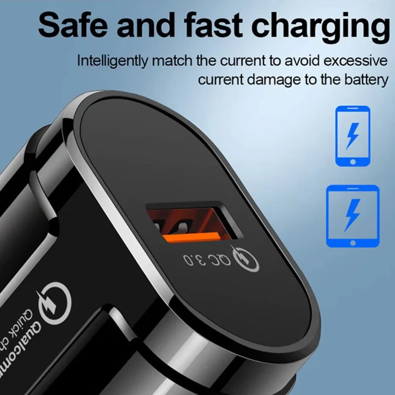 Фото Быстрая зарядка 18 Вт 3 0 USB зарядное устройство ЕС 5 в А стандартное для iphone Huawei Samsung Быстрая зарядка 18 Вт 3 0 USB зарядное устройство ЕС 5 в А стандартное для iphone Huawei Samsung