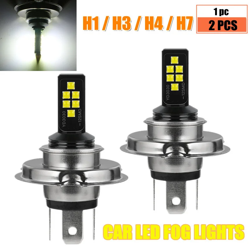 

1/2PCS H1 H3 H4 H7 Led Fog Lights 3030 12SMD Car Headlight Bulbs Auto Lamp Car Accessories 6000K White 12v h4 led h1 60w 26000lm