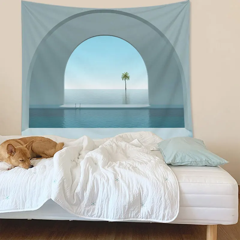 Korean Imitation Landscape Tapestry Home Decor Dorm Wall Nordic Beautiful Scenery Hanging Yoga Mat Curtain 73*95 | Дом и сад