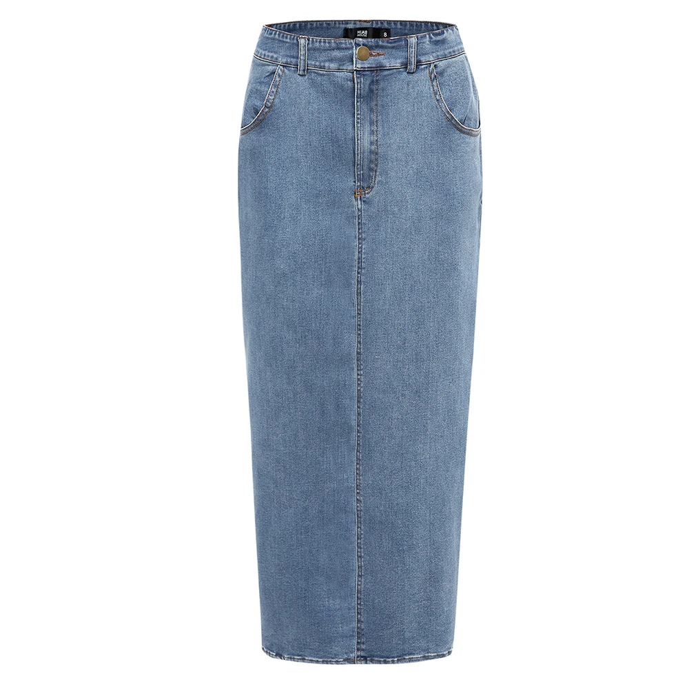 Blue Faldas Mujer Moda, длинная джинсовая юбка с высокой талией, женские повседневные джинсы-карандаш, облегающие макси юбки, Jupe Longue Femme Spodnica - Цвет: Blue