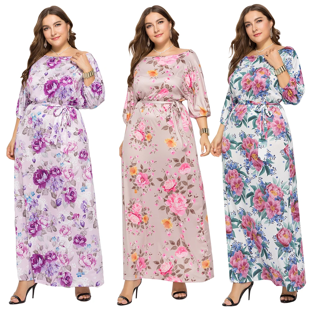 Длинное платье размера плюс в богемном стиле с цветочным принтом модное женское