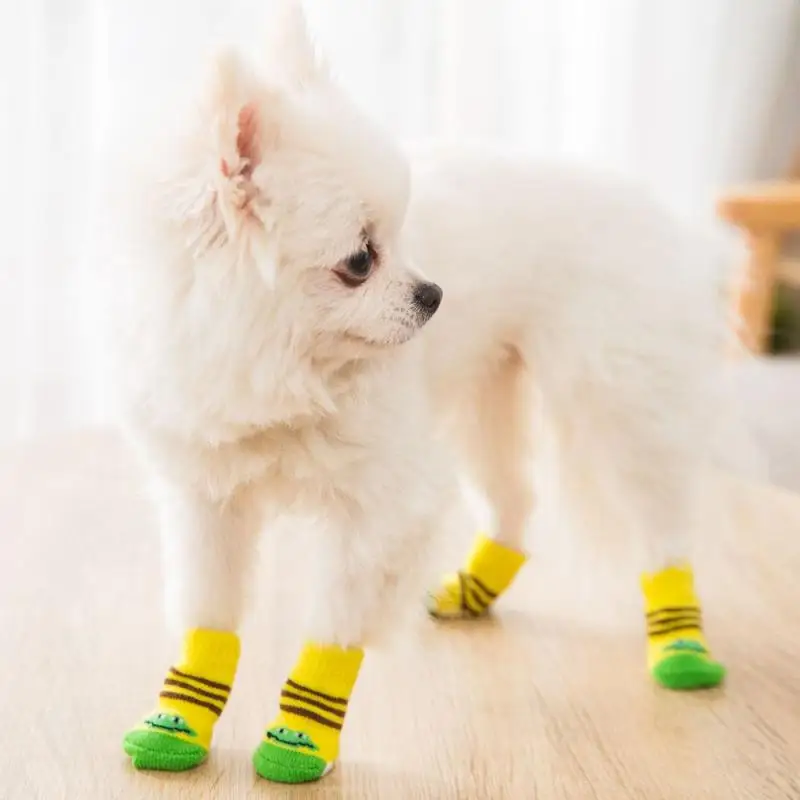 

4Pcs/set Autumn Winter Pet Dog Socks For Small Breeds Dogs Anti-Slip Protector Cute Puppy Cat Indoor Wear Socks Pet Supplies