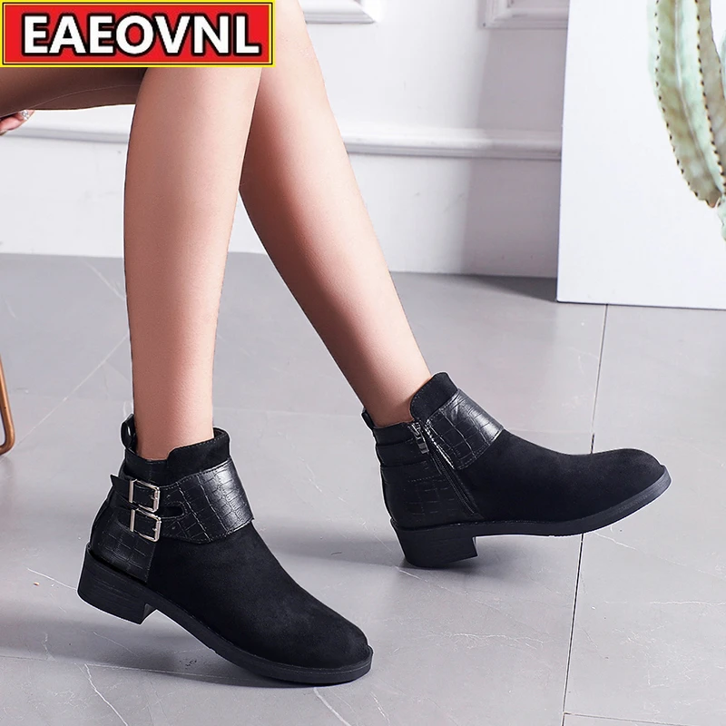 

2021 Spring and Autumn New Chunky Ankle Boots Suede Martin Boots Fashion Versatile Square Head Fashion British Style Ankle Boots