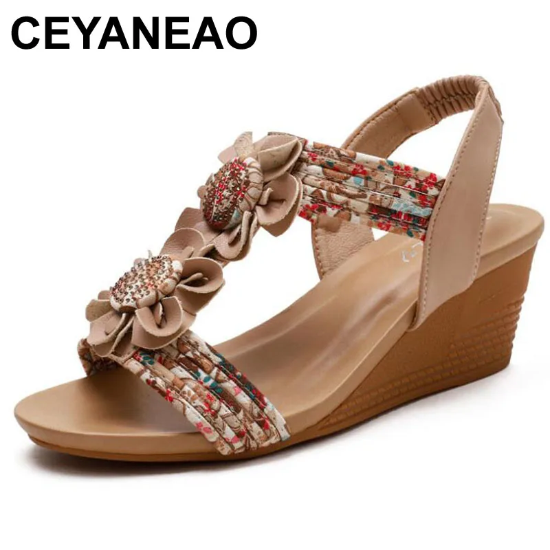 

CEYANEAO Women Sandals New 2021 Open Toe 5cm Wedge Heels Zip Soft Bohemian Slip-On Stylish Luxury Big Size 36-42 Casual