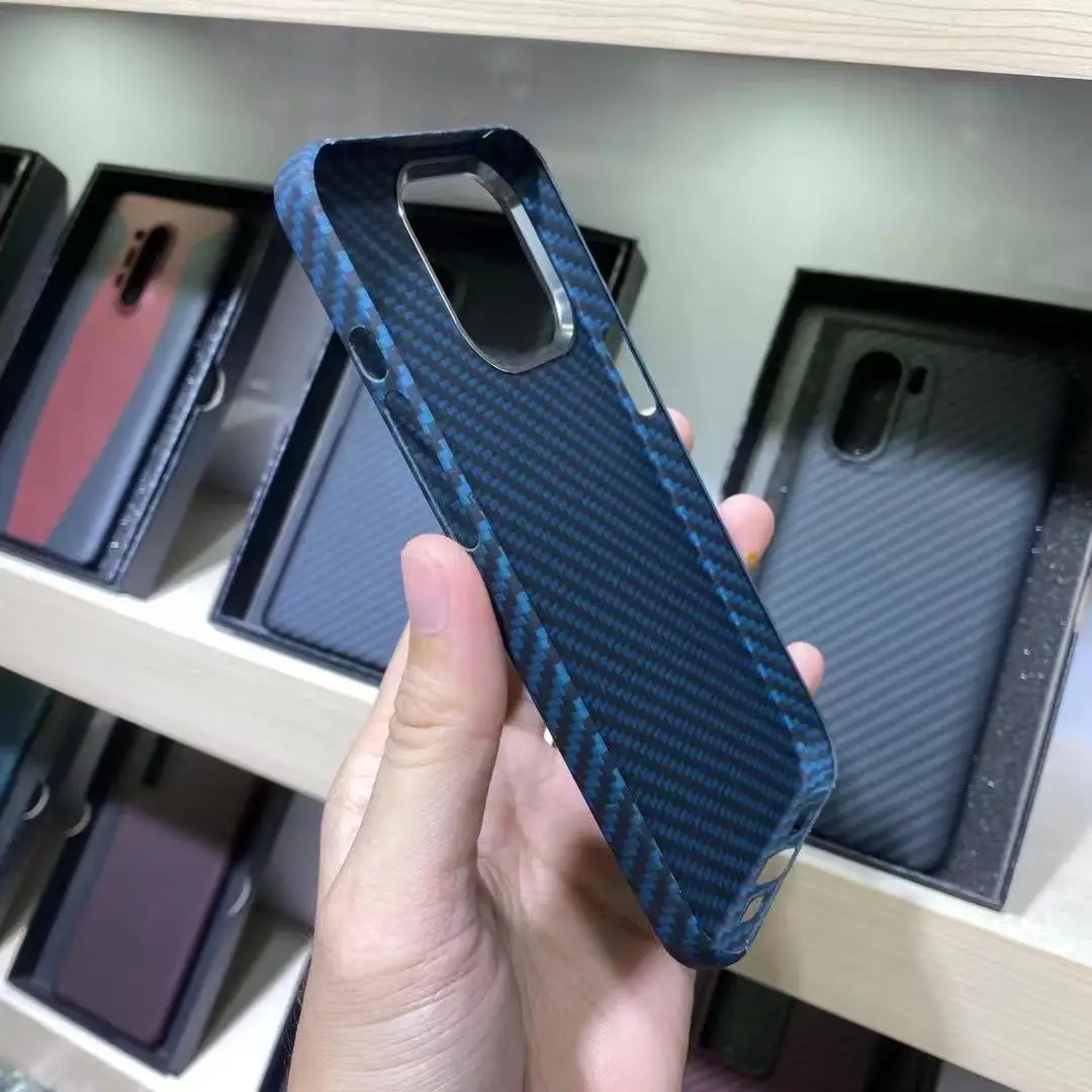 Funda de fibra de carbono para iPhone, carcasa ultrafina de aramida colorida para modelos 13, 12 Pro Max y 13 Pro-4