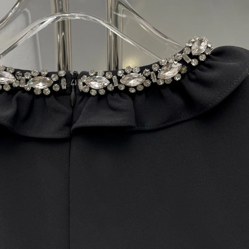 

Temperament Patchwork Diamonds Dress For Women O Neck Short Sleeve High Waist A Line Mini Dresses Female Spring New