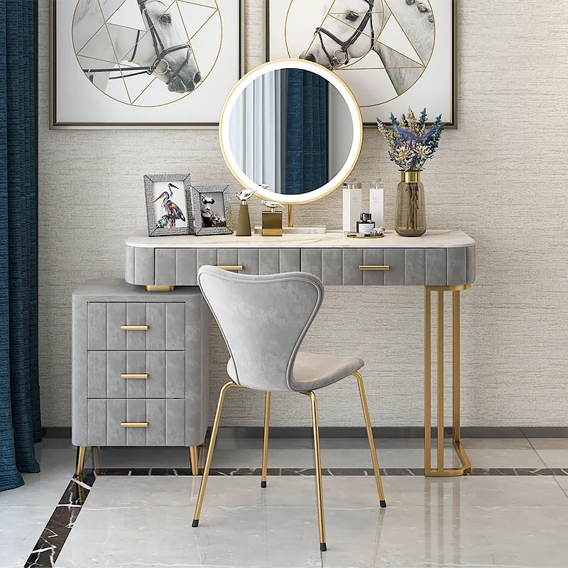 

Nordic Multifunctional Dressing Table Bedroom Modern Minimalist Window Dressing Table Large Capacity Locker Marble Desktop
