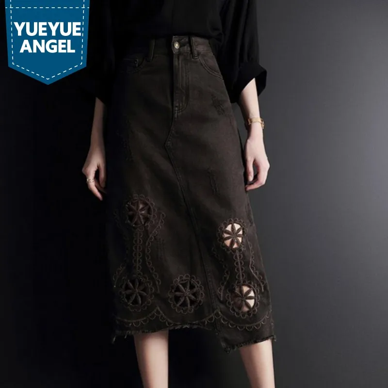 Элегантная Офисная Женская длинная джинсовая юбка брендовая винтажная с