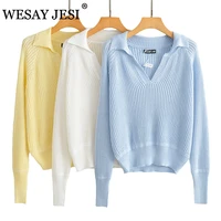 wesay jesi women clothes pullover traf za fashion long sleeve solid pullover casual loose basic candy color oversize knitted top