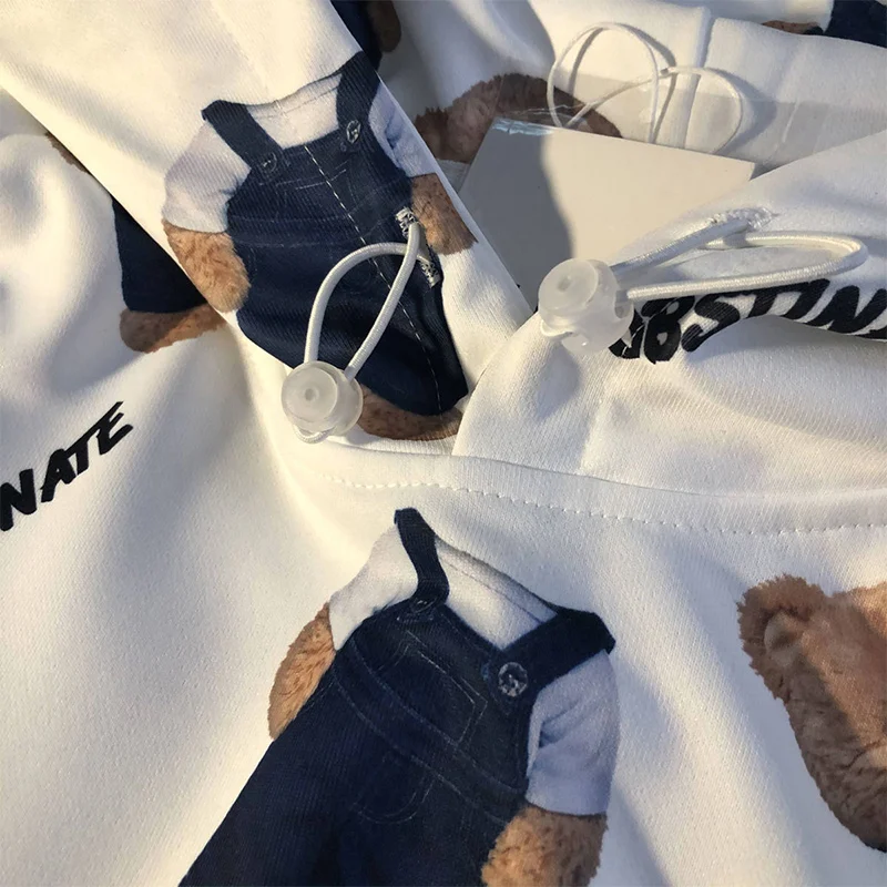 

Harajuku Women Graphic Bears Hoodies Long Sleeve Thick Pullover Autumn Winter Kawaii Oversized Loose Animals Hoodies